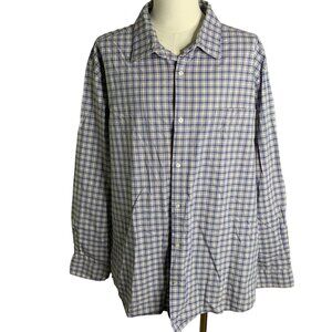 Claiborne Button Up Long Sleeve Shirt 3XLT Grey Checkered Pocket 80s 2 Ply
